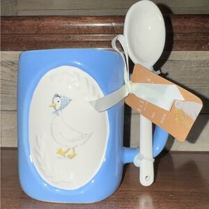 Cute 🥰 Rae Dunn “MOTHER GOOSE “🪿 Double Sided Easter Mug with Spoon Stir NWT